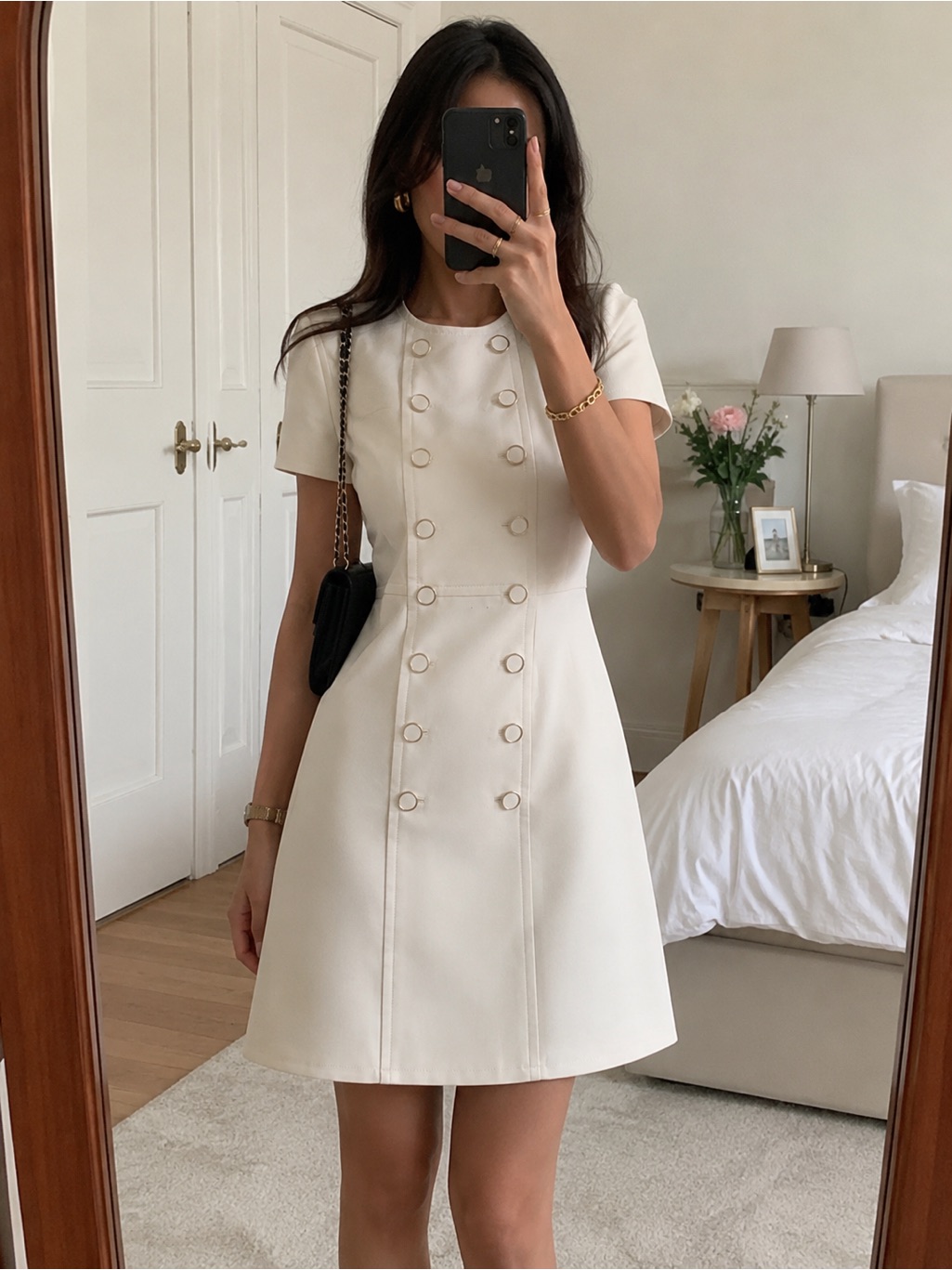 Lafayette 148 New York Contemporary Double Breasted Shift Dress Cloud White Us 8